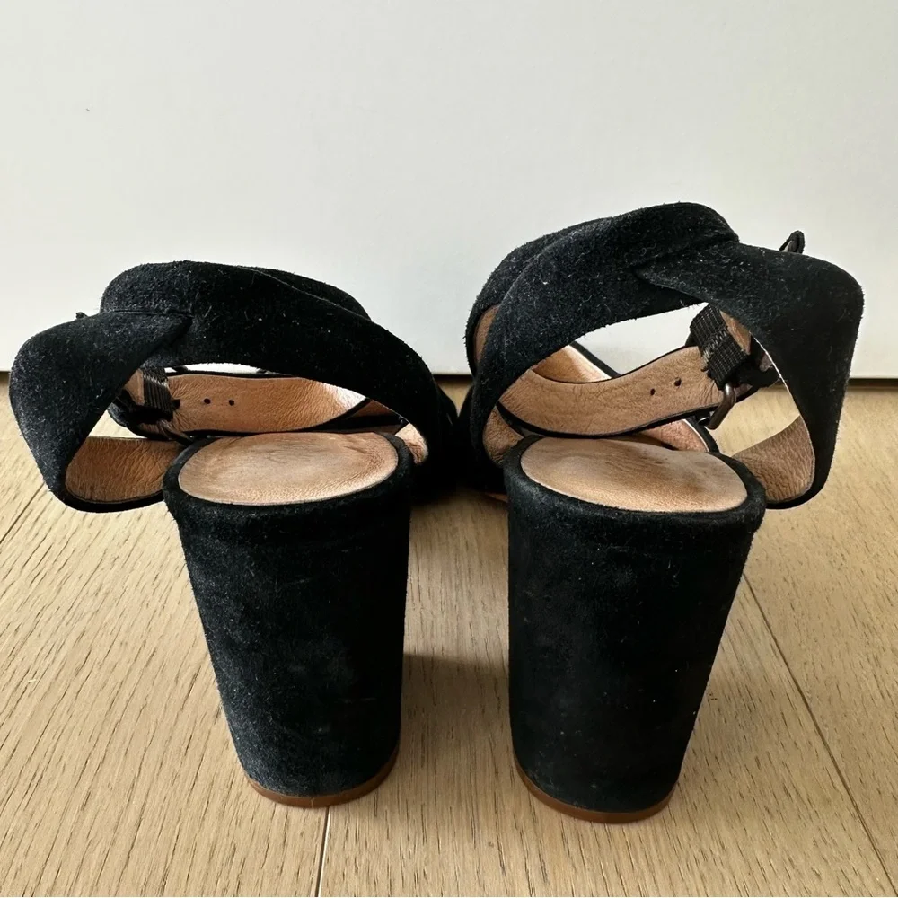 Madewell Black Suede Strappy Block Heel Sandals